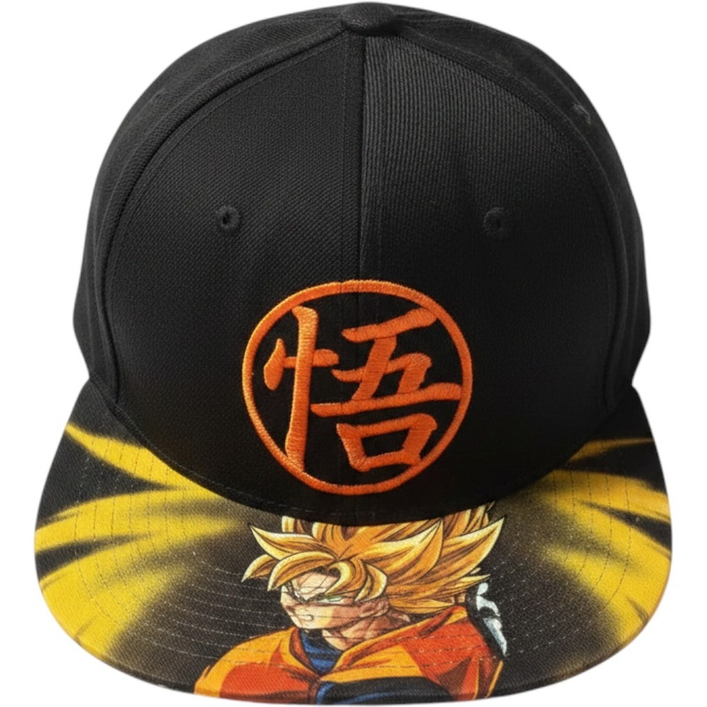 Dragon Ball Super Goku Snapback Hat Black Orange Go Kanji Anime Flat Bill‎ Cap